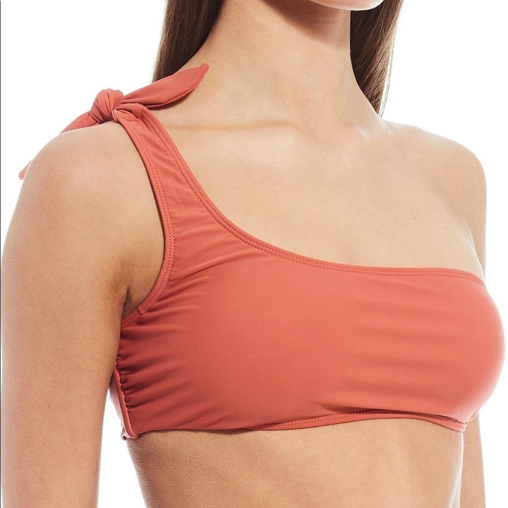 Solid Tie One Shoulder Swim Top